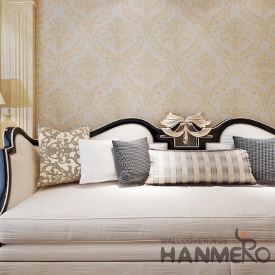 HANMERO Gold Floral Eco-friendly European PVC Embossed Living Room Wallpaper