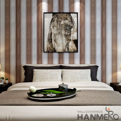 HANMERO Brown And Silver PVC Stripe Pattern Embossed Wallpape For Room