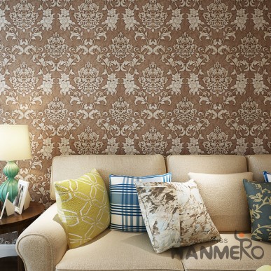 HANMERO PVC Chocolate Brown European Floral Embossed Wallpaper For Bedrooms  