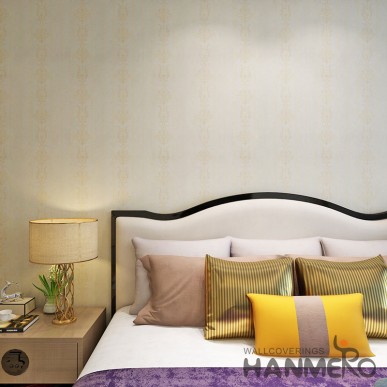 HANMERO European Stripe Flower Champagne Gold Color Embossed Vinyl Wallpaper 
