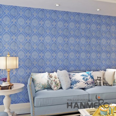 HANMERO Deep Blue PVC Material Waterproof Embossed Home Wallpaper