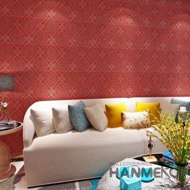 HANMERO Chinese Red Bright Floral 0.53*10m/roll Eruopean PVC Wallpaper