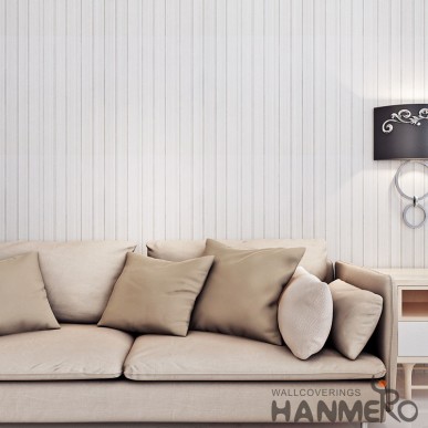 HANMERO White Modern Simple Removable PVC Embossed Stripped Wallpaper