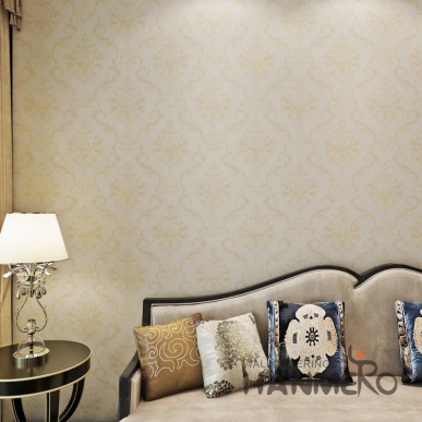 HANMERO Champagne Gold European Flowers PVC Bedroom Embossed Wallpaper 