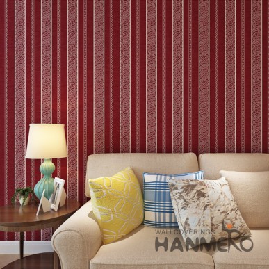 HANMERO Wine Red Mixed Stripes Durable Vinyl Embossed Wallpaper For Wall 
