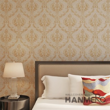 HANMERO Gold Brown Florals Waterproof Easy Washable Vinyl Embossed Wallpaper