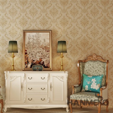 HANMERO Champagne Gold Flowers Embossed Cheap PVC Wallpaper For Home