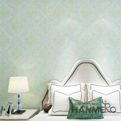 HANMERO Light Blue And Gold European Floral 0.53m Width Vinyl Wallpaper