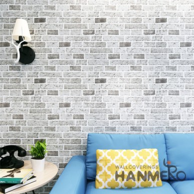 HANMERO Modern Fashion 3D Grey Brick Design PVC Wallpaper With Embossed 