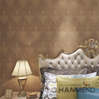 HANMERO Coffee Brown Wallpaper European Flower Embossed Vinyl Coated Wallpaper