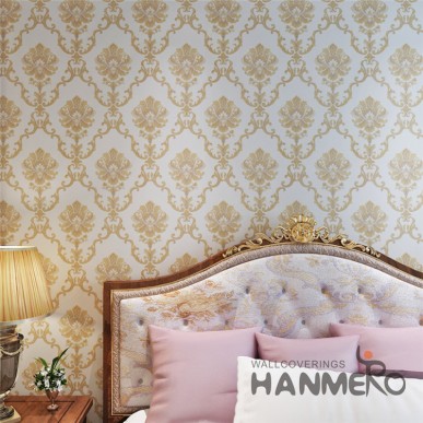 HANMERO Gold And White European Vinyl Embossed Floral Wallpaper For Home Decoration 